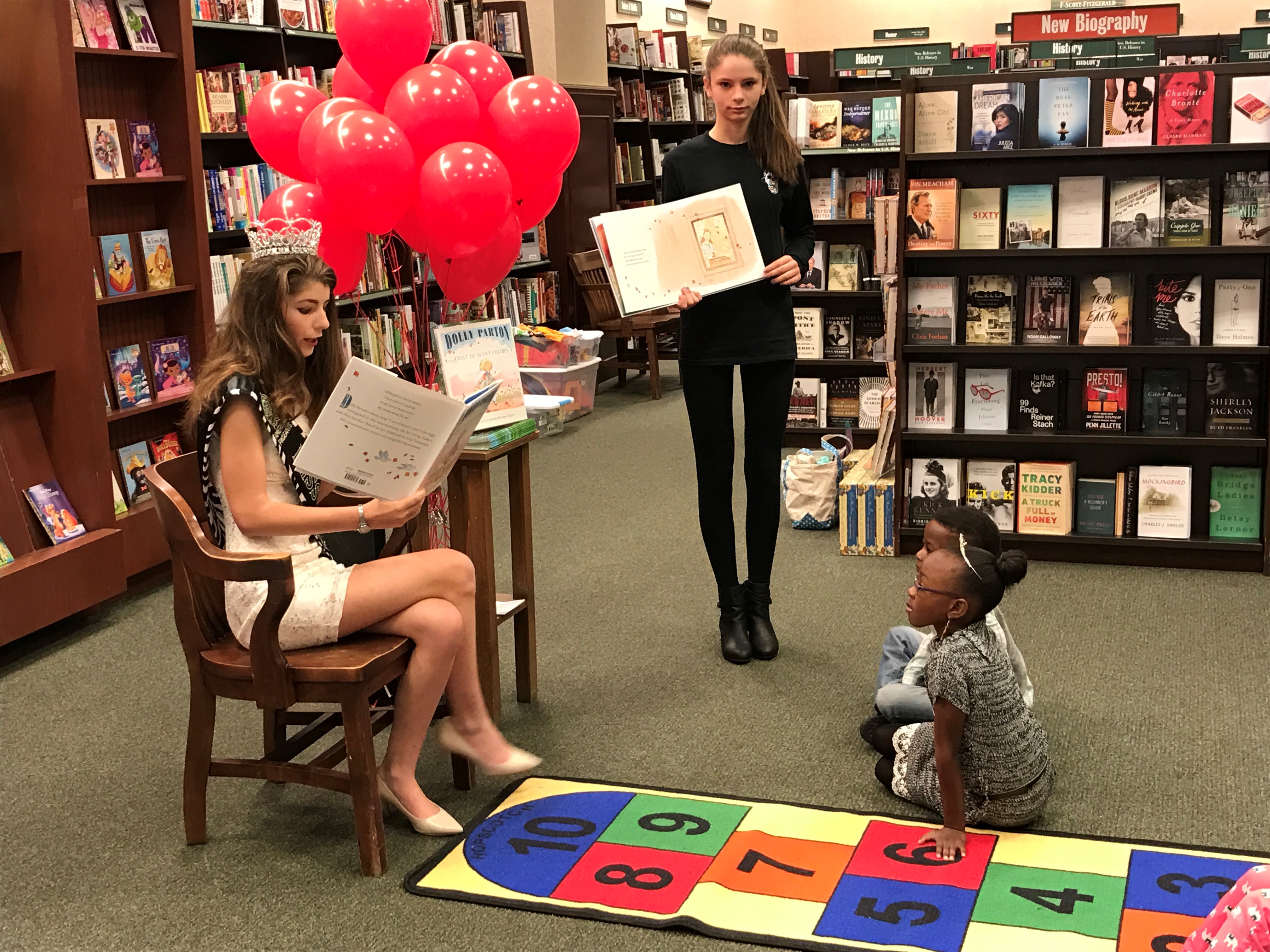 Former Teen Miss North Carolina Tiffany Kessler reads Coat of Many Colors in addition to her book A Caterpillar's Talent Quest, Be Yourself and Nobody Else